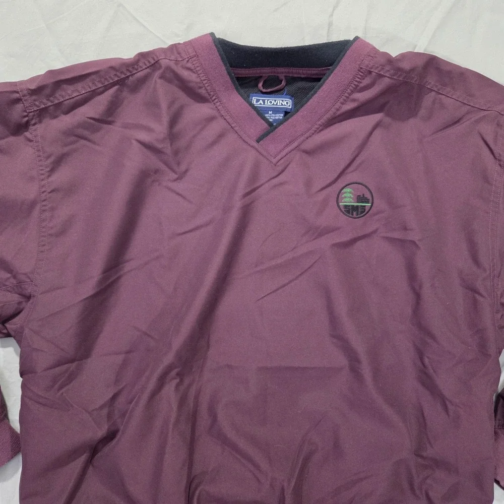 VTG LA Loving Men's Pullover Windbreaker Jacket Purple V-neck Embroidered Sz M
